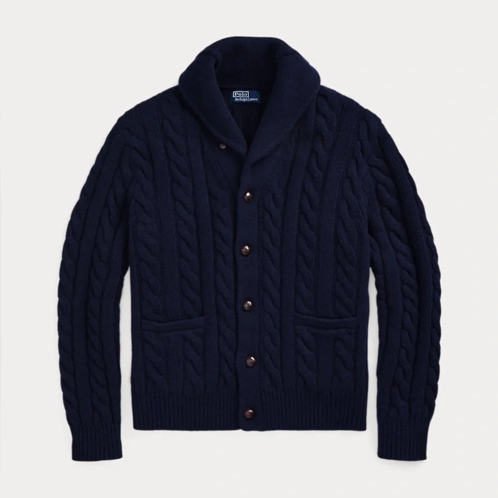 Polo Ralph Lauren Cable-Knit Wool-Cashmere Cardigan in Navy